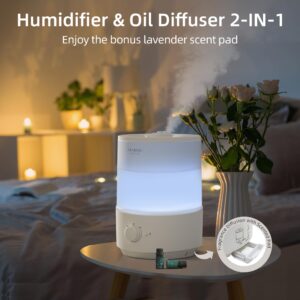 ASAKUKI Humidifiers for Bedroom, 3L Top Fill Cool Mist Humidifiers for Baby Nursery & Plants, 3-IN-1 Quiet Air Humidifier, Oil Diffuser & Night Light for Large Room Home, Auto Shut-off, BPA-Free, 30H