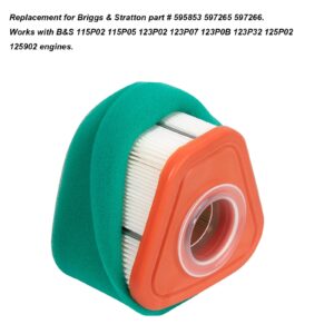 ZLKSKER 595853 597265 Air Filter Replace for B&S 123P02 123P07 123P0B 125P02 115P05 Series Engine Lawn Mower Air Cleaner (1)