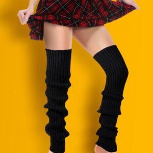 Clothirily Leg Warmers - Fashion Knit Neon Leg Warmers for Women 80s Sports Party Yoga Accessories 2 Pairs, Black