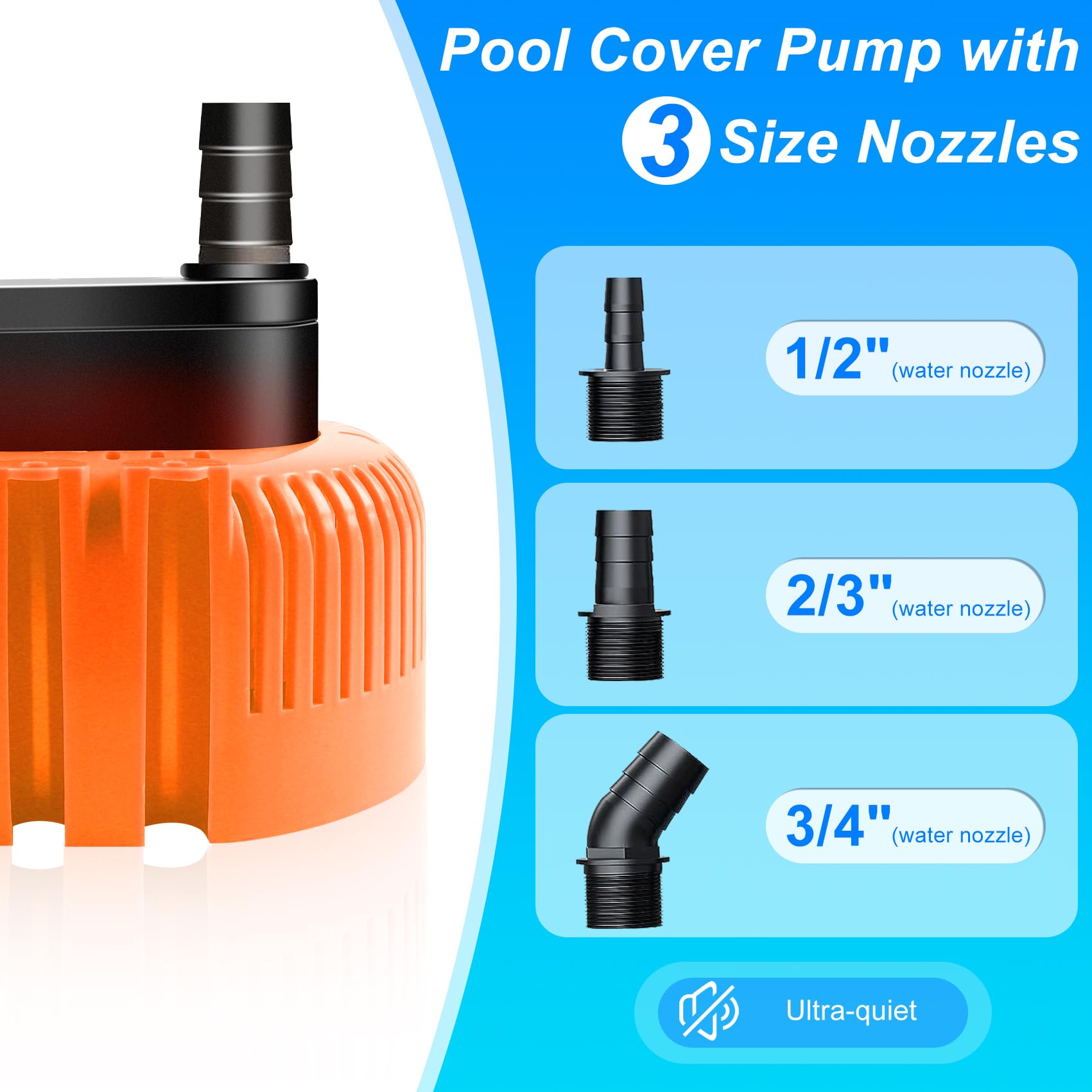 DeeprBetter Pool Cover Pump Above Ground, Submersible Water Pump| Sump Pump for Pool Draining, Submersible Pool Cover Water Removal Pump to Drain Pool Water, Pump Water Remover 850 GPH-Orange