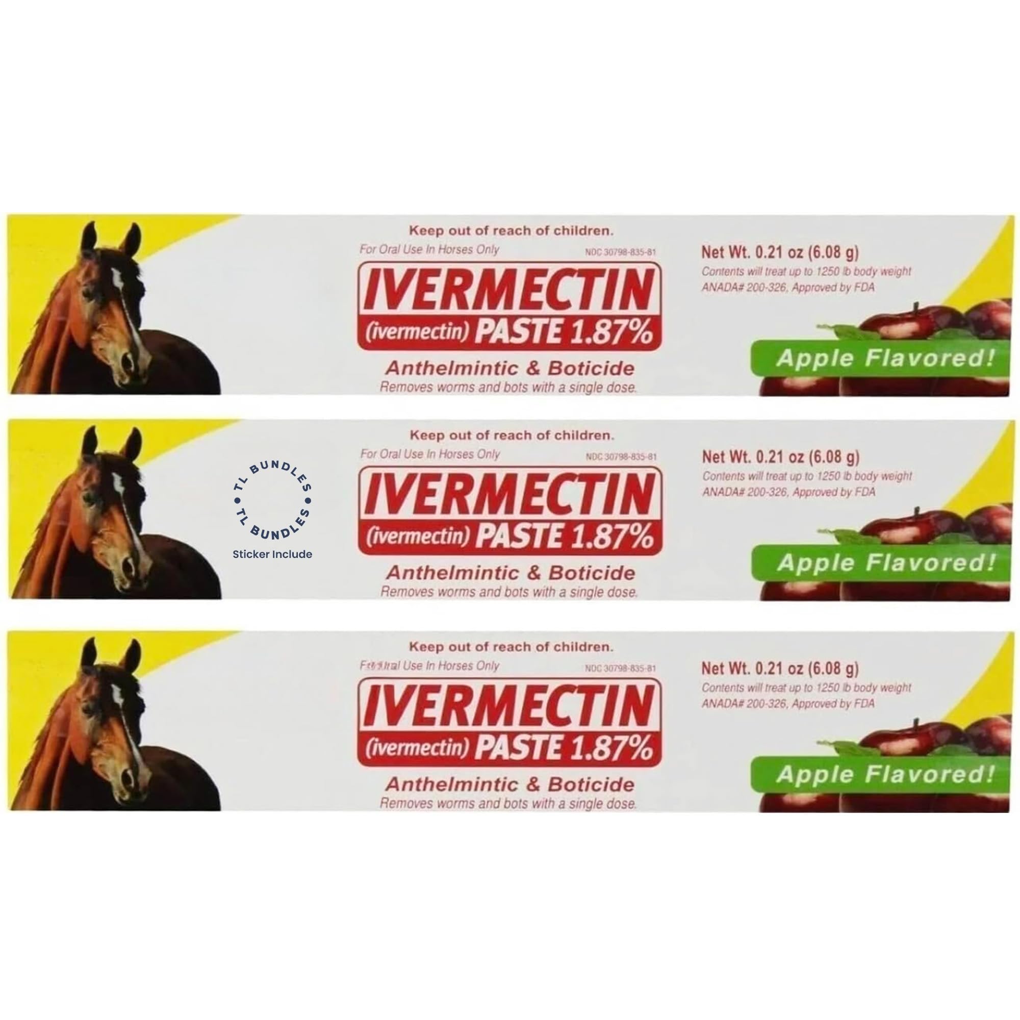 TL BUNDLES Ivermectin Paste - Horse Wormer 6.08 Grams (3-Pack) Sticker Included