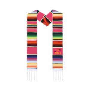 Zzbakress Mexican Embroidery Graduation Stole Class of 2024, Hispanic Graduate Looking for a Soft Graduation Stole-2024-Pink-Butterfly