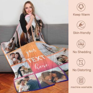 Personalized Blanket with Text & Picture Customized Throw Couples Gifts Custom 10 Photos Blankets for Adult Family Wife Husband Valentines Day Wedding Gift