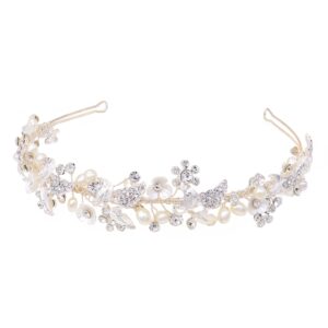 oriamour rhinestone bridal headband with pearls handmade crystal wedding headpieces for brides wedding hair accessories for bridesmaid flower girl (silver)