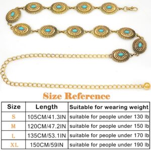 Liutufy Women's Turquoise Concho Chain Belt Western Cowgirl Metal Waist Chain Belt for Dress (B Gold-M)