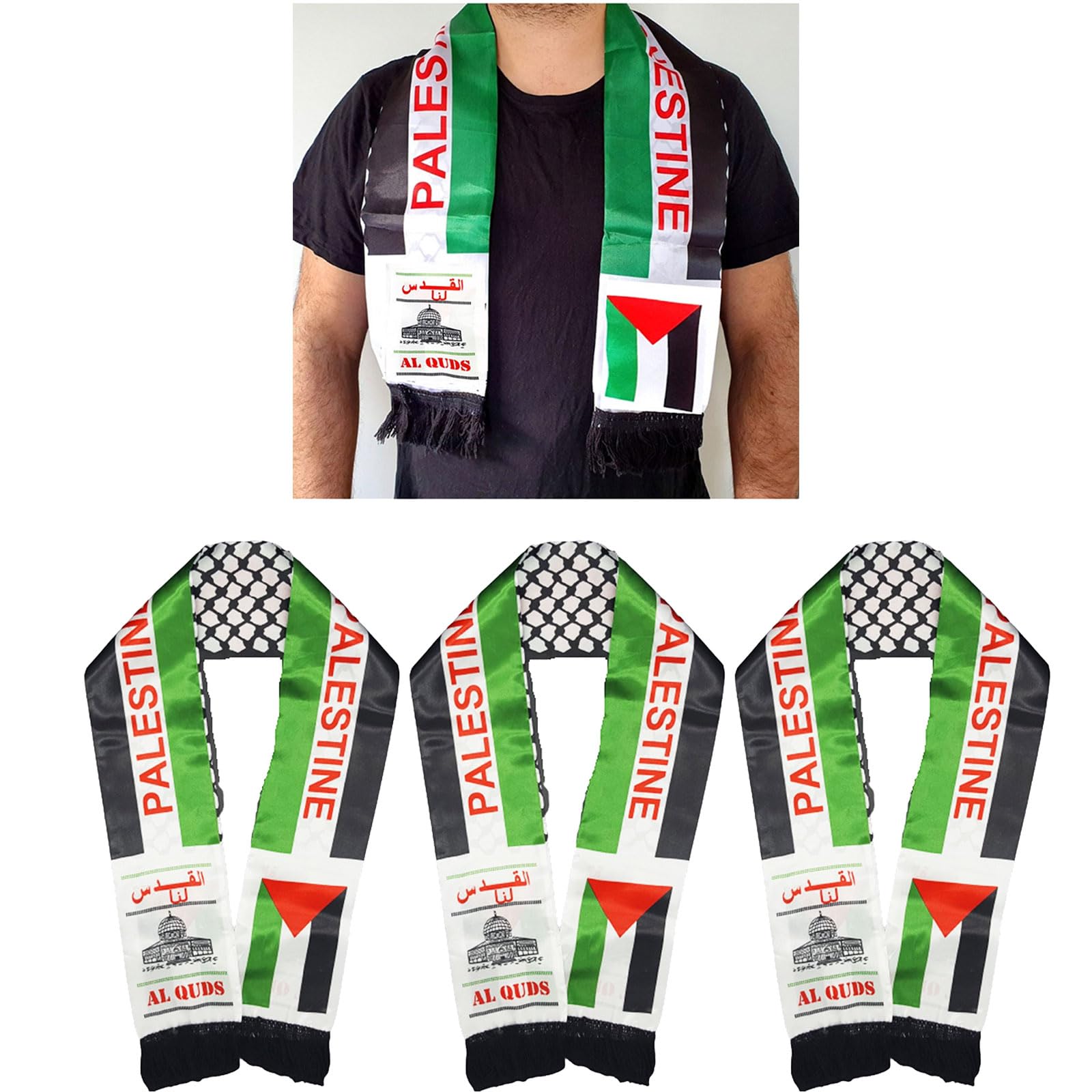 JCAKES Palestine Flag Scarf,Palestine Flag Shawl Sash Stole Wraps Scraf,Double Side Scarf Palestine Satin Scarf (6 PCS)