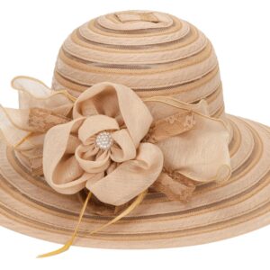 Kentucky Organza Wide Brim Sun Hat Summer Derby Hats for Tea Party Wide Brim Bowler Cap Khaki