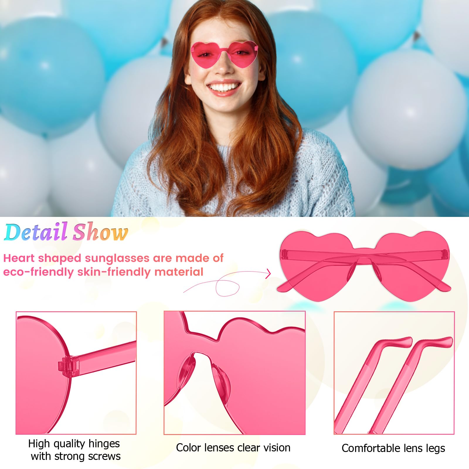 RTBOFY 120 PCS Heart Sunglasses for Fashion Party Rimless Heart Shaped Sunglasses for Women Party Favor…