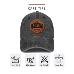 Retired Hat Retirement Gifts for Men Women The Legend Has Retired Leather Pattern 100% Cotton Baseball Cap