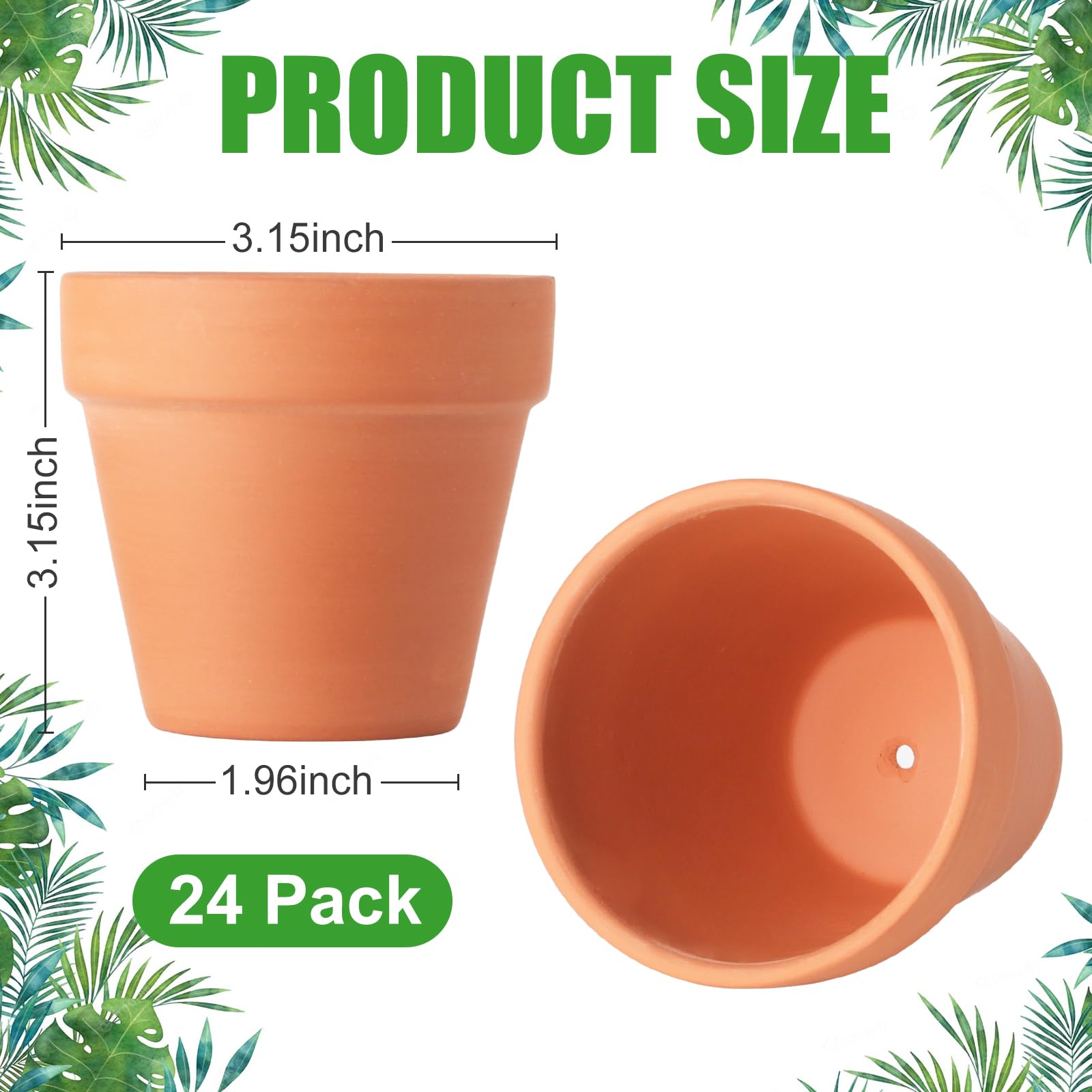 Baxrou Terra Cotta Pots, 24 Pack 3.15 Inch Mini Clay Pots with Drainage Holes,Cactus Flower Nursery Terracotta Pots for Indoor/Outdoor Succulent Plants, Crafts, Wedding Favor