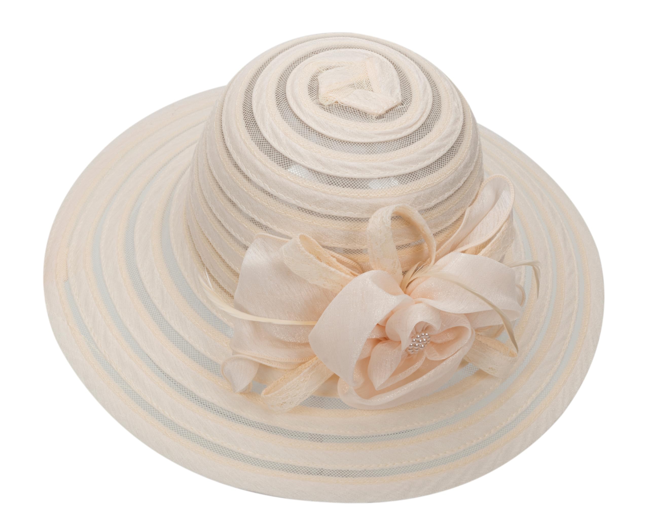 Eohak Women Organza Church Hat Wedding Hat - Derby Fascinator Hat Tea Party Church Bridal Flower Hat Beige