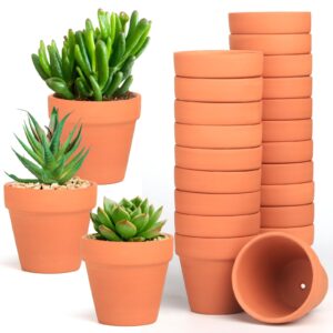 baxrou terra cotta pots, 24 pack 3.15 inch mini clay pots with drainage holes,cactus flower nursery terracotta pots for indoor/outdoor succulent plants, crafts, wedding favor