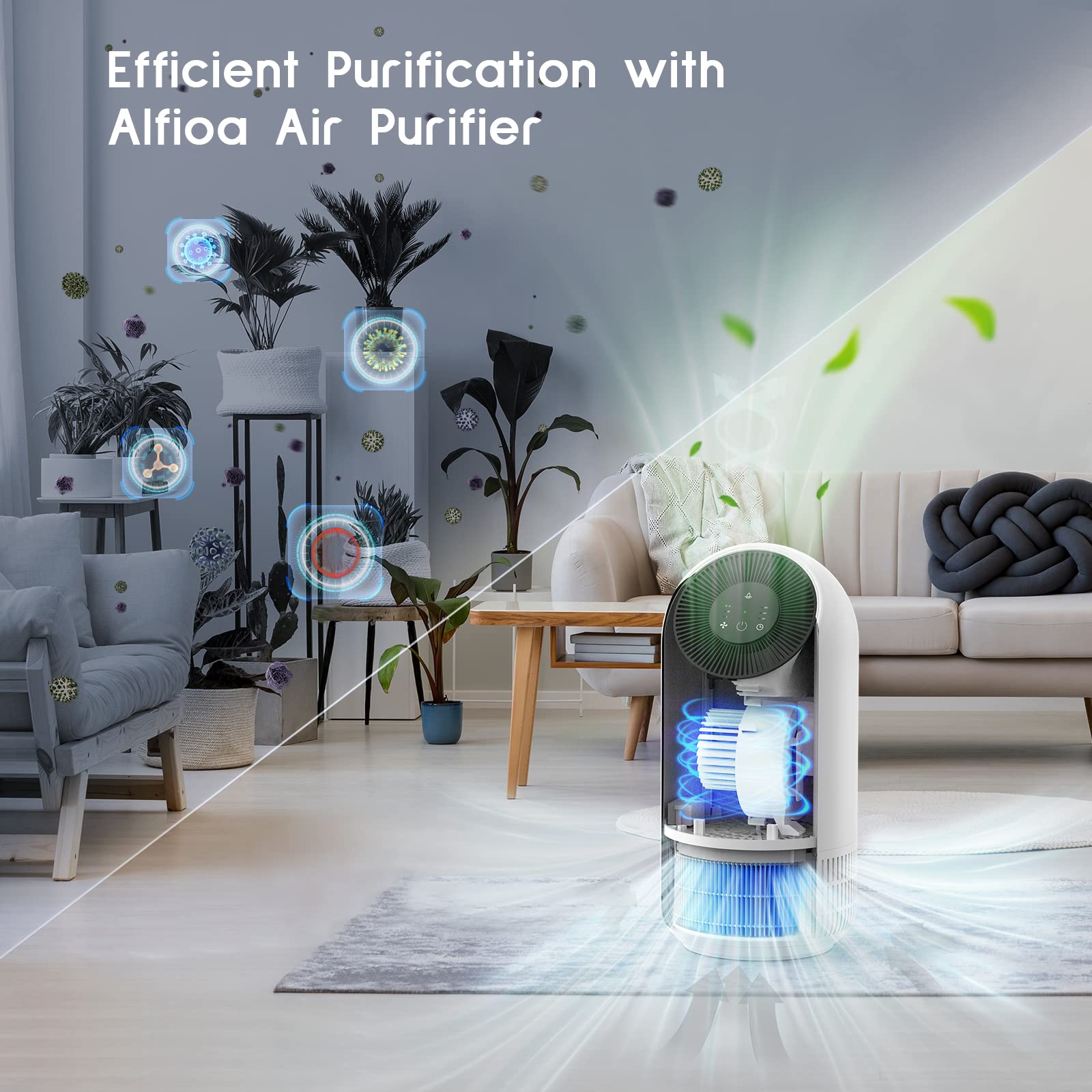 Afloia Air Purifiers for Home Large Room Fillo White, Afloia Antibacterial Efficient Replacement Filter