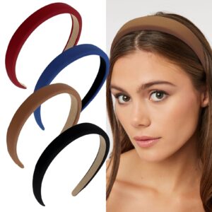 wecoe 4 pack padded headbands women non slip soft thick comfortable headbands cute brown red blue black neutral headband aesthetic y2k hair accessories for women girls