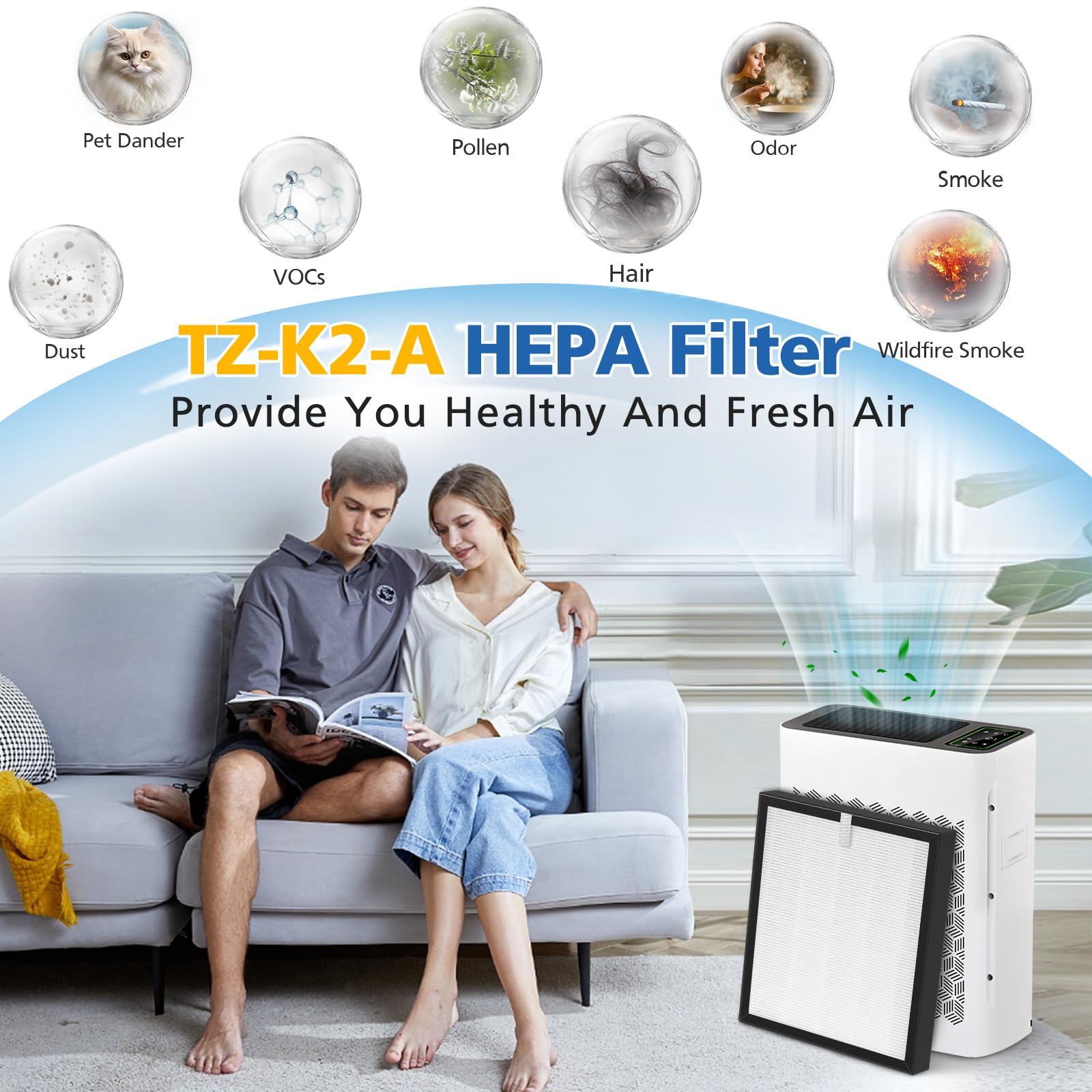 LINNIW TZ-K2 Replacement Filter Compatible with ToLife Air Purifier TZ-K2, 3-in-1 High-Efficiency H13 HEPA TZ-K2 Filter, Activated Carbon and Pre-filter, TZ-K2-A replacement filter, 2 Pack