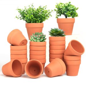 Baxrou Terra Cotta Pots, 24 Pack 3.15 Inch Mini Clay Pots with Drainage Holes,Cactus Flower Nursery Terracotta Pots for Indoor/Outdoor Succulent Plants, Crafts, Wedding Favor