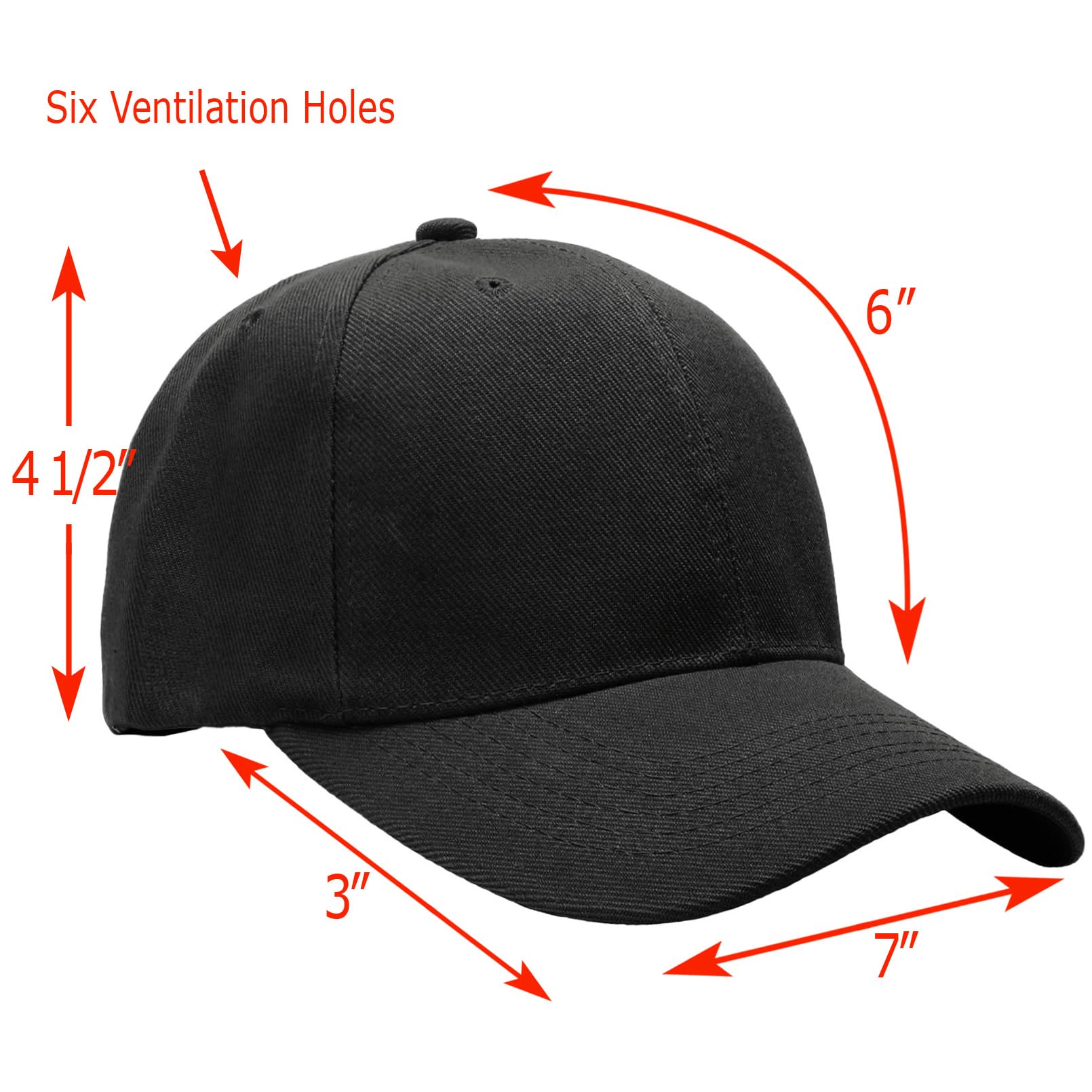 Wholesale Bulk Lot 12-Pack Baseball Cap Adjustable Size Plain Blank Solid Color (12-Pack Black)