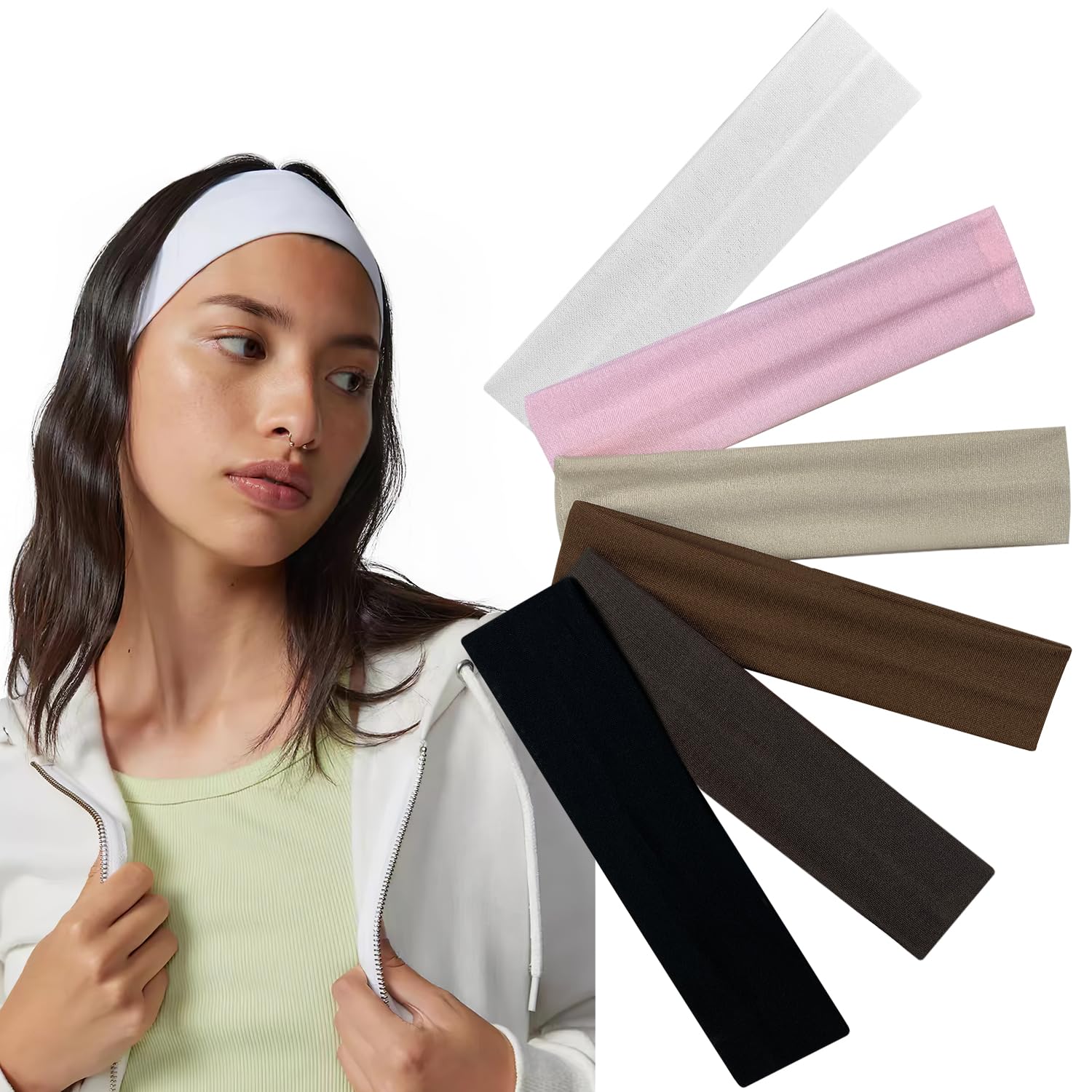 Bmobuo Women's Soft Fabric Cloth Headbands - 6Pcs Yoga Sport Hair Accessories, Black White 90s Style