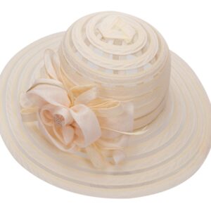 Wide-Brim Kentucky-Organza-Derby-Hat for Women Lady Tea Party Fascinators Cap Church Wedding Cap with Flower Beige