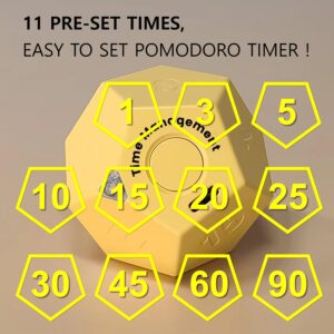 CreaViva Cube Timer, Pomodoro Timer, Rechargeable Small Cute Timer, Timer for Kids and Classroom, Kitchen Timer for Cooking, Workout & Study Countdown Timer, Time Management Timer (Honey Yellow)