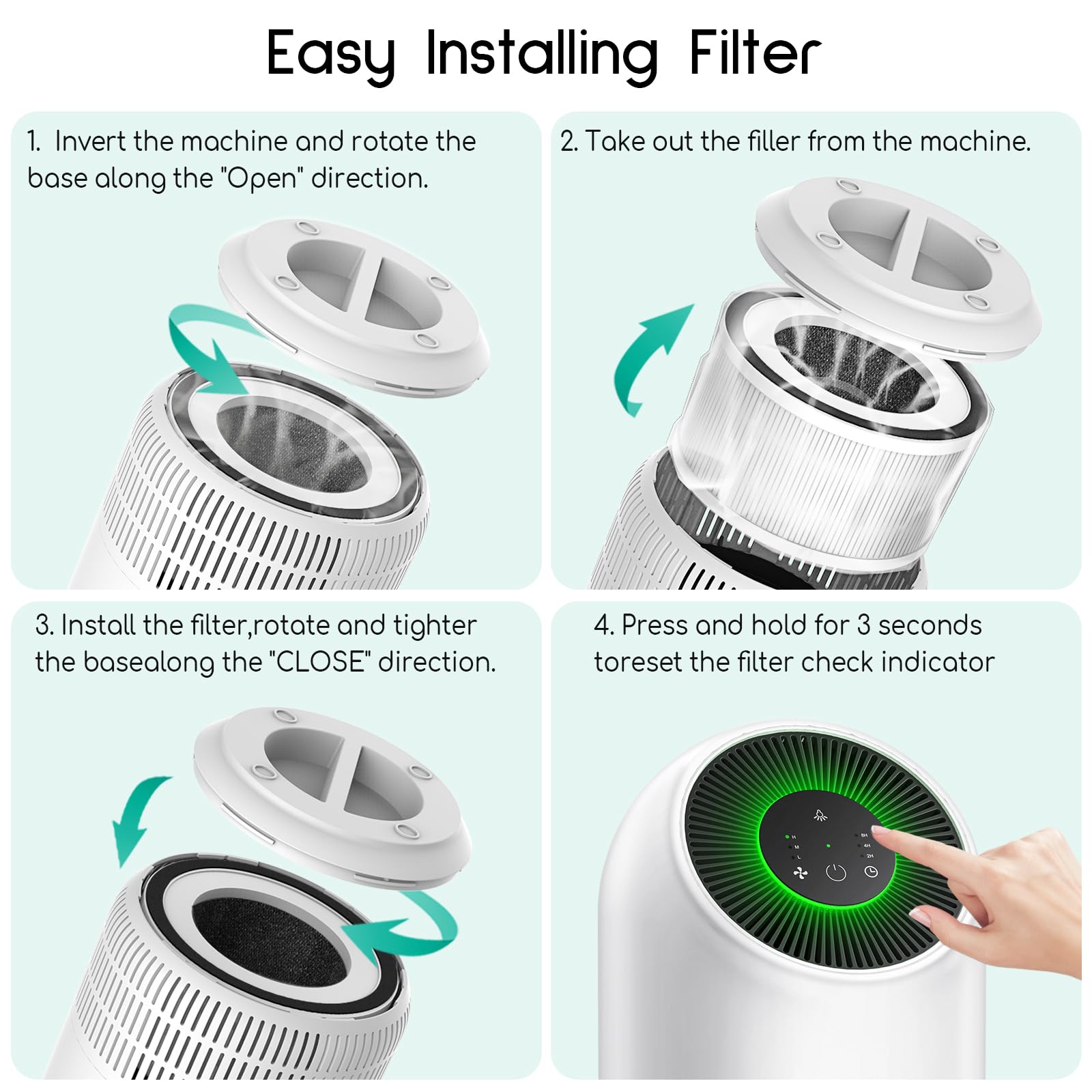 Afloia Air Purifiers for Home Large Room Up to 880 Ft² Fillo White, Efficient Filter Air Cleaner for Home with 2 Pack Air Filter