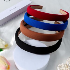 Wecoe 4 Pack Padded Headbands Women Non Slip Soft Thick Comfortable Headbands Cute Brown Red Blue Black Neutral Headband Aesthetic Y2K Hair Accessories for Women Girls