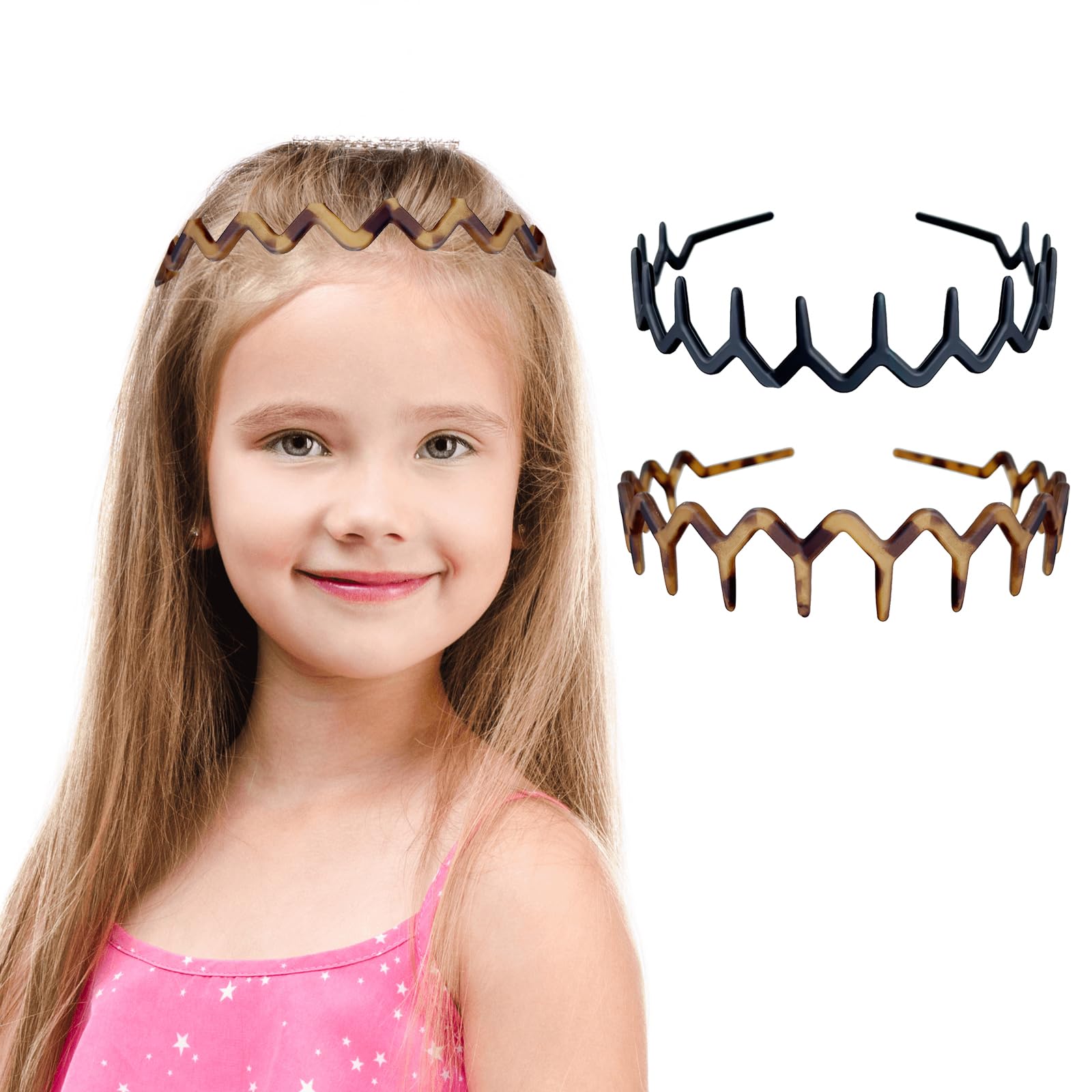 Ycfish Hairband 2PCS, Shark Tooth Zig-zag Headband with Teeth, Plastic Wavy Hair Comb Headband for Women, Men, Girls, Unisex-Adults, Black