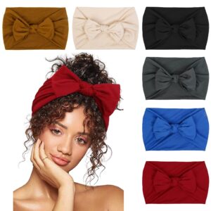 huachi headbands for women 6 packs cute bow head bands for women’s hair, elastic wide knotted hairbands headwrap turban hair accessories