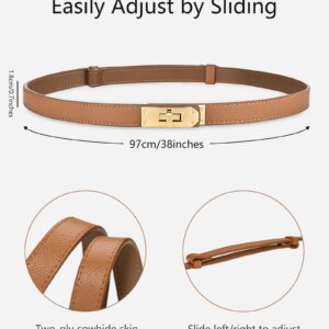 ANHAISHUILV Women's Skinny Leather Belt with Adjustable Golden Turn-Lock Buckle - Ideal for Dresses, Jeans, and Coats