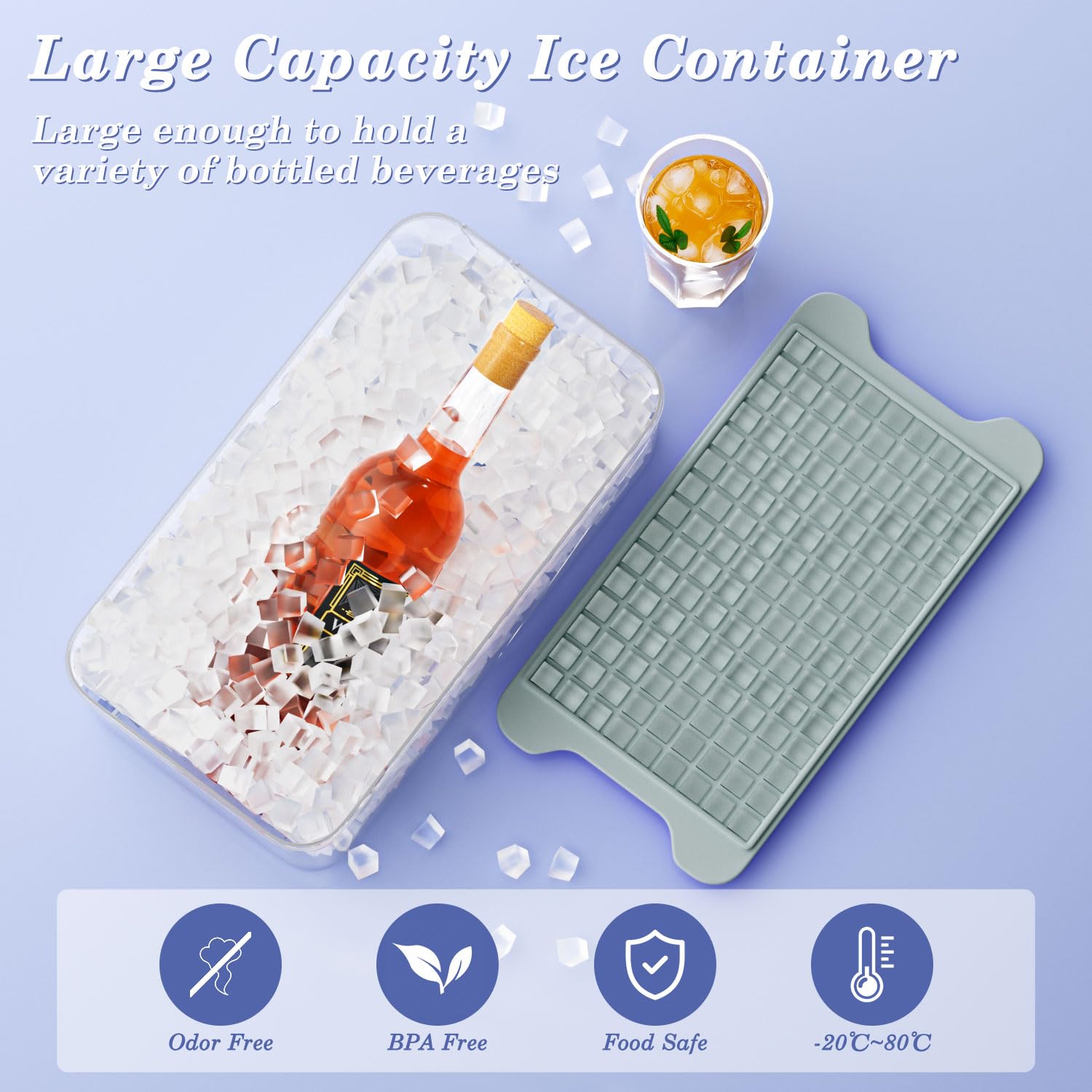 Mini Ice Cube Tray for Freezer: GGUW Nugget Ice Cube Tray with Bin - Easy Release Iced Maker Trays - Crushed Ice Tray Making 4×135 PCS Icecube