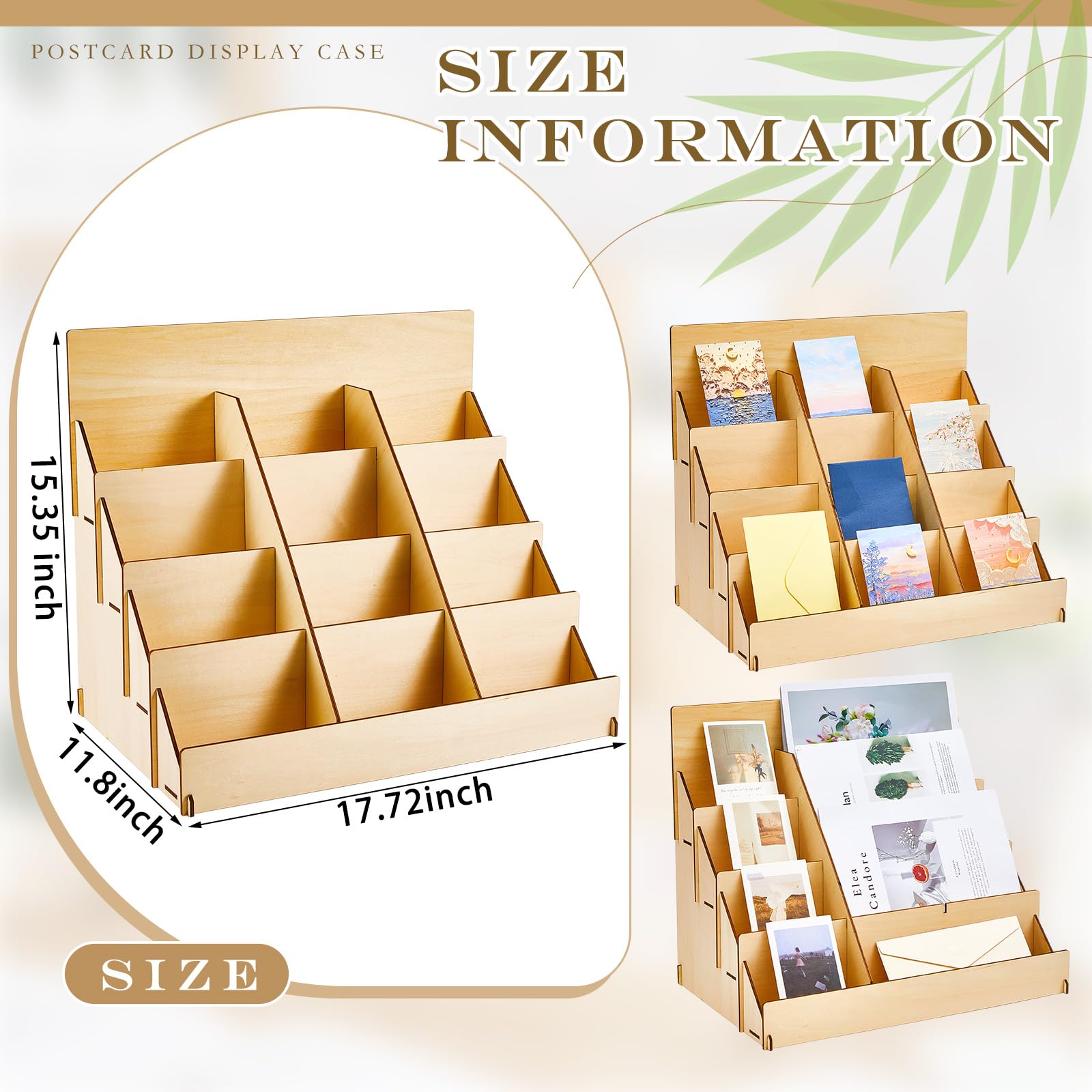 Wenqik 4 Tier 12 Shelves Greeting Card Display Stand Wooden Multipurpose Card Display Rack Sticker Display Stand for Vendors Portable Greeting Card Holder for Cards Picture Photos Organizer Display