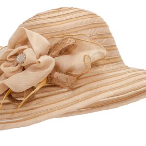 Kentucky Organza Wide Brim Sun Hat Summer Derby Hats for Tea Party Wide Brim Bowler Cap Khaki