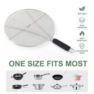 13'', 11.5'', 9.8'' Stainless Steel Grease Splatter Guard for Frying Pan with Comfortable Grip Handle, Ultra Fine Mesh Prevents Oil Splatters and Messes, Heavy Duty Splatter Screen