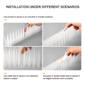 OFFO Bird Spikes Pigeon Outdoor Deterrent Spikes for Cat Keep Birds Raccoon Woodpecker Away Covers 4 Feet(1.2m), Frosted White