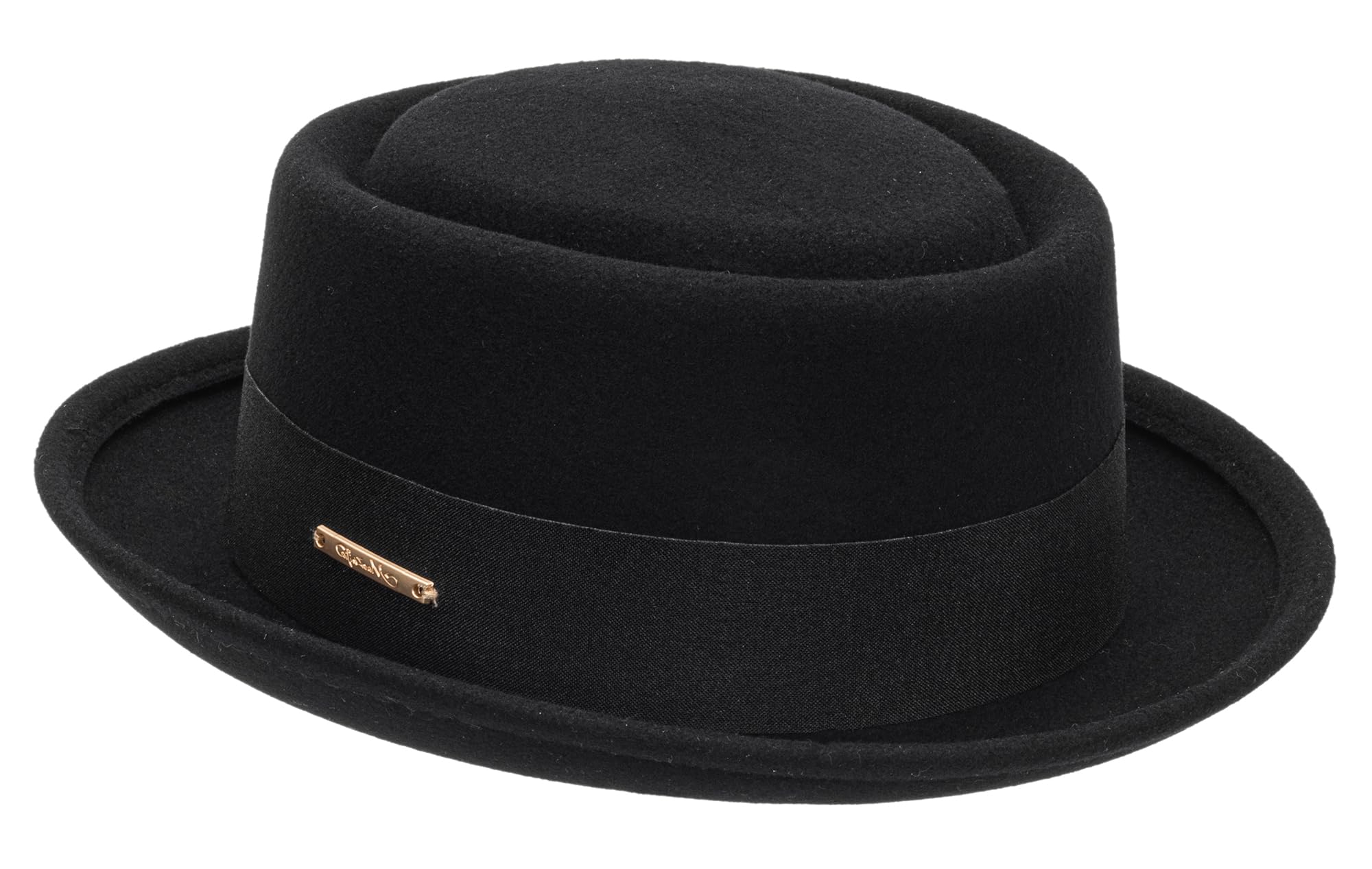 Classic 1920s Pure-Wool Roll-Brim Pork- Pie Fedora-Hat Men Women - Crushable Short-Brim Church Hat Boater-Hat Black