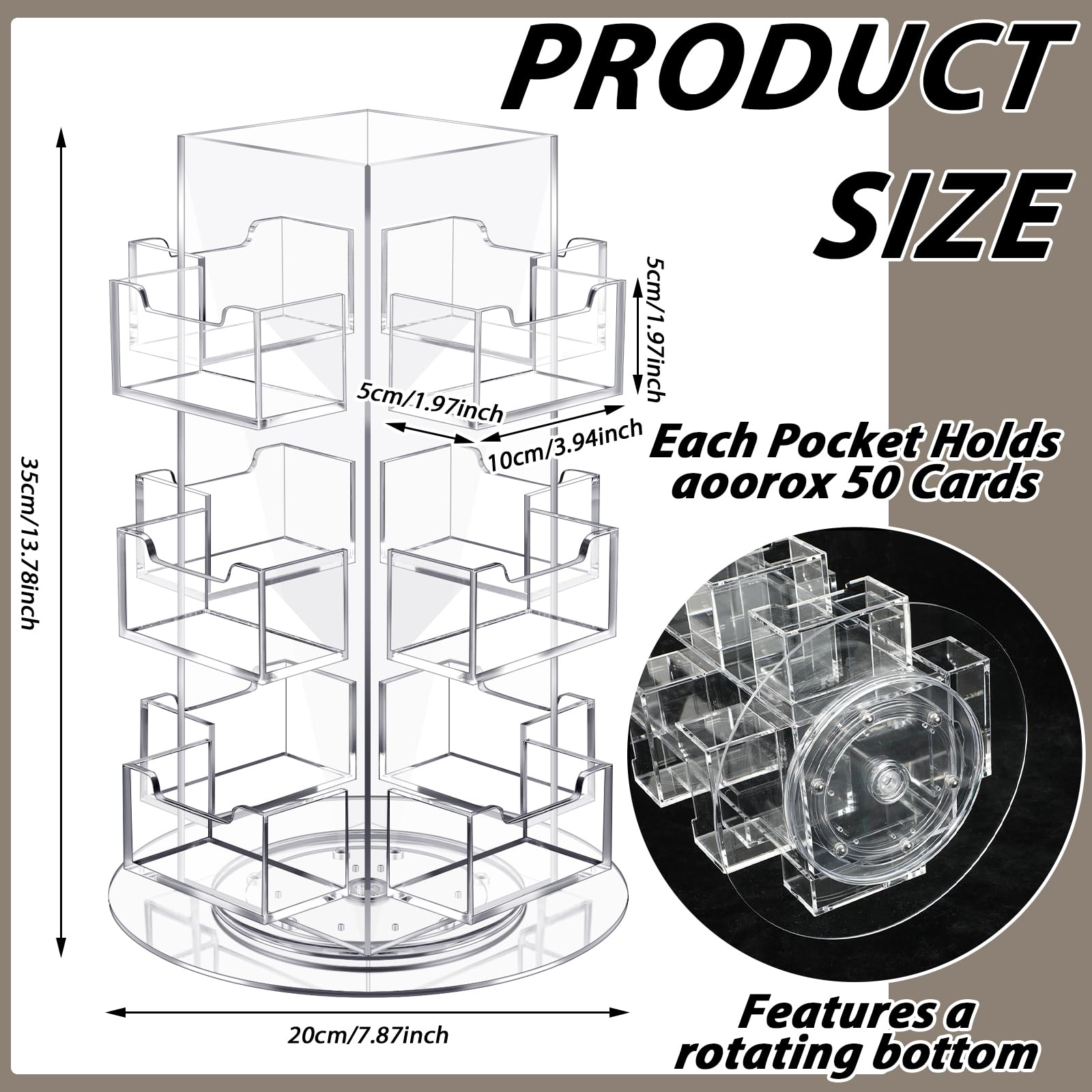 Menkxi Acrylic Rotating Business Card Holder 3 Tier Spinning Business Cards Display Rack Rotating Display Stand Clear Countertop Multi Pocket Brochure Sticker Organizer Holder for Office Home Desk