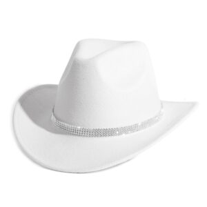 HUDANHUWEI Shiny Rhinestone Cowgirl Hat Bling Wide Brim Cowboy Hat Party Classic White