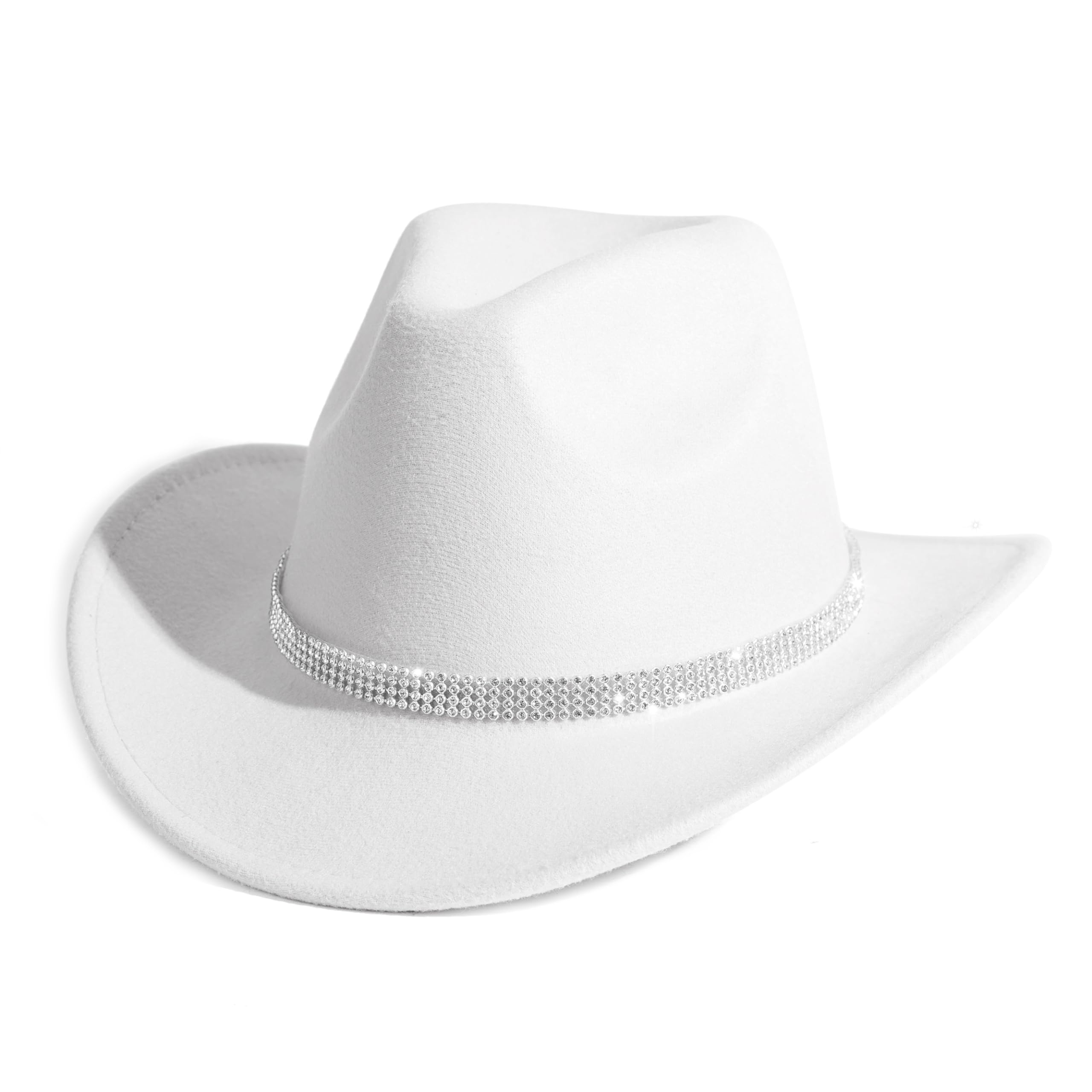 HUDANHUWEI Shiny Rhinestone Cowgirl Hat Bling Wide Brim Cowboy Hat Party Classic White