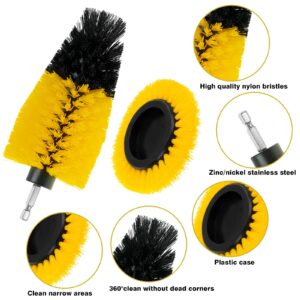 ETOUPA 8 Pcs Drill Brush Attachment Set, Power Cleaning Scrub Brush Kit with Extend Long Attachment, All Purpose Drill Scrub Brushes for Car, Grout, Floor, Tub, Bathroom and Kitchen (Yellow)