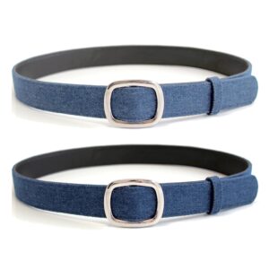 DenimDen 2 Pack Womens Denim Belts for Blue Jeans Belts Fashion Waist Belt for Ladies Pants Dresses