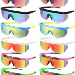 Kanayu 12 Pairs Neon Retro Semi Rimless Sunglasses 80s 90s Sunglasses Goggle Style Retro Rave Shades Glasses Sports Sunglasses for Men Women Adult Youth Teens