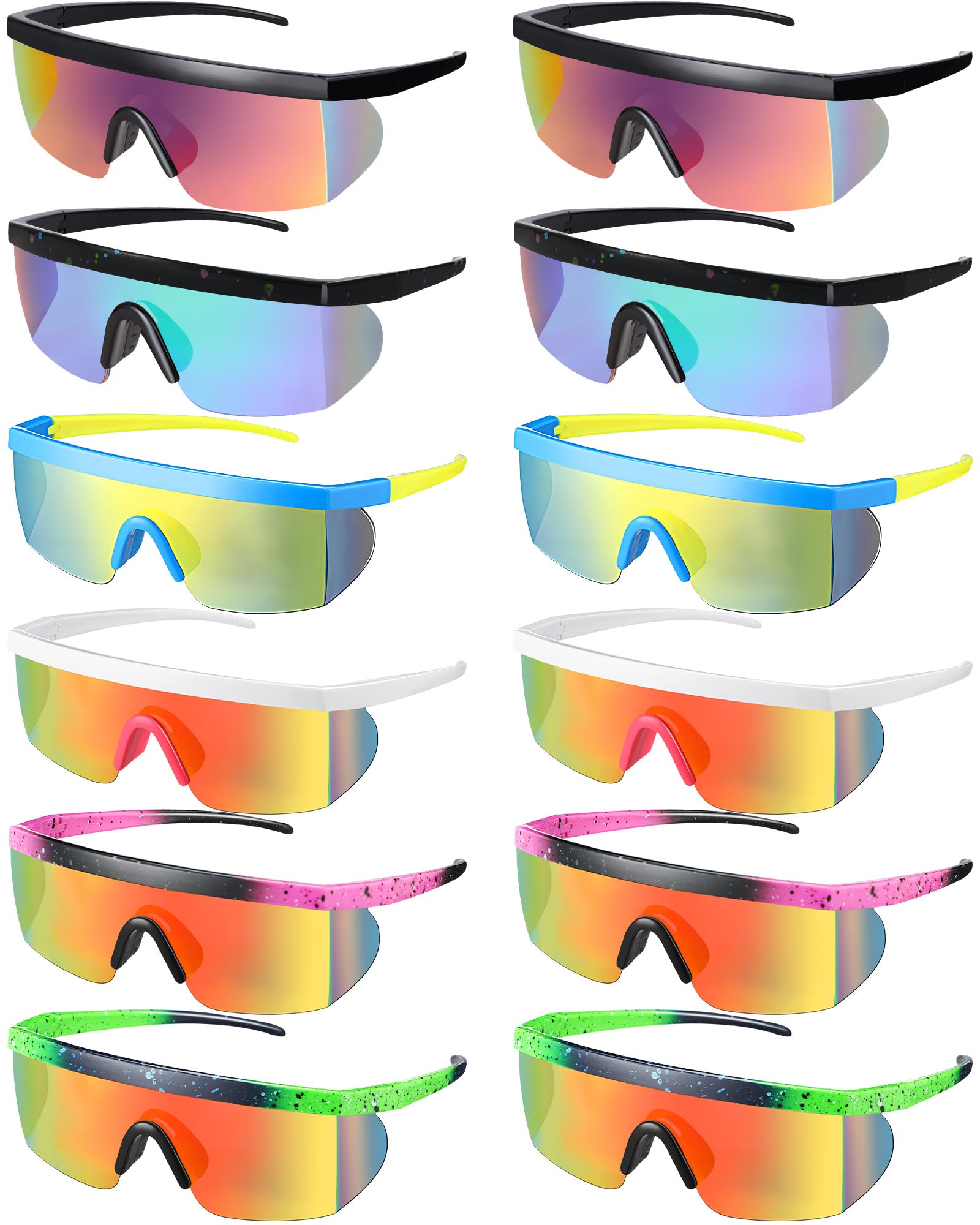 Kanayu 12 Pairs Neon Retro Semi Rimless Sunglasses 80s 90s Sunglasses Goggle Style Retro Rave Shades Glasses Sports Sunglasses for Men Women Adult Youth Teens