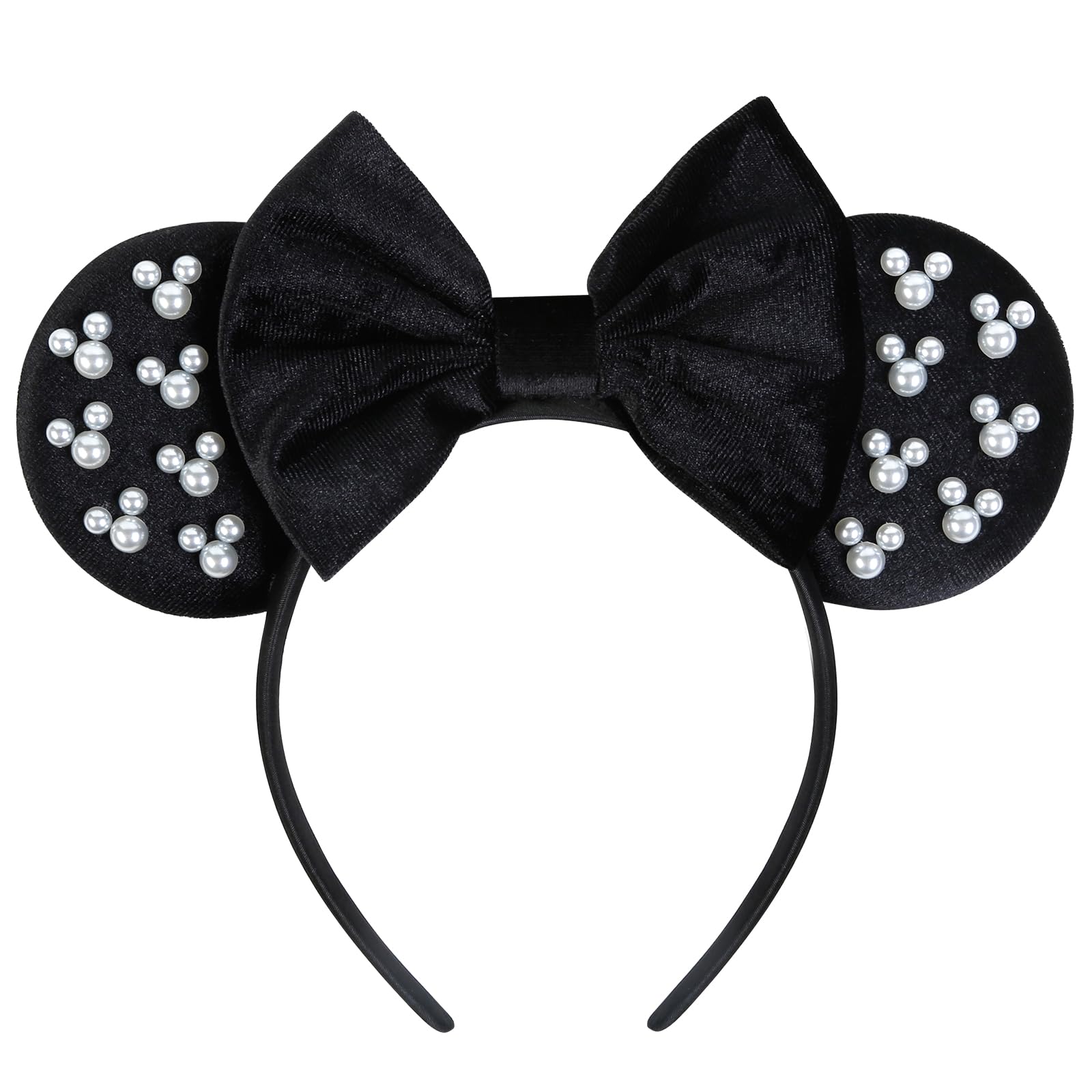 WOVOWOVO Mouse Ears Headbands for Women Girls Black Bow Pearl Hairbands Velvet Headband Christmas Cosplay Costume Princess Party Decorations