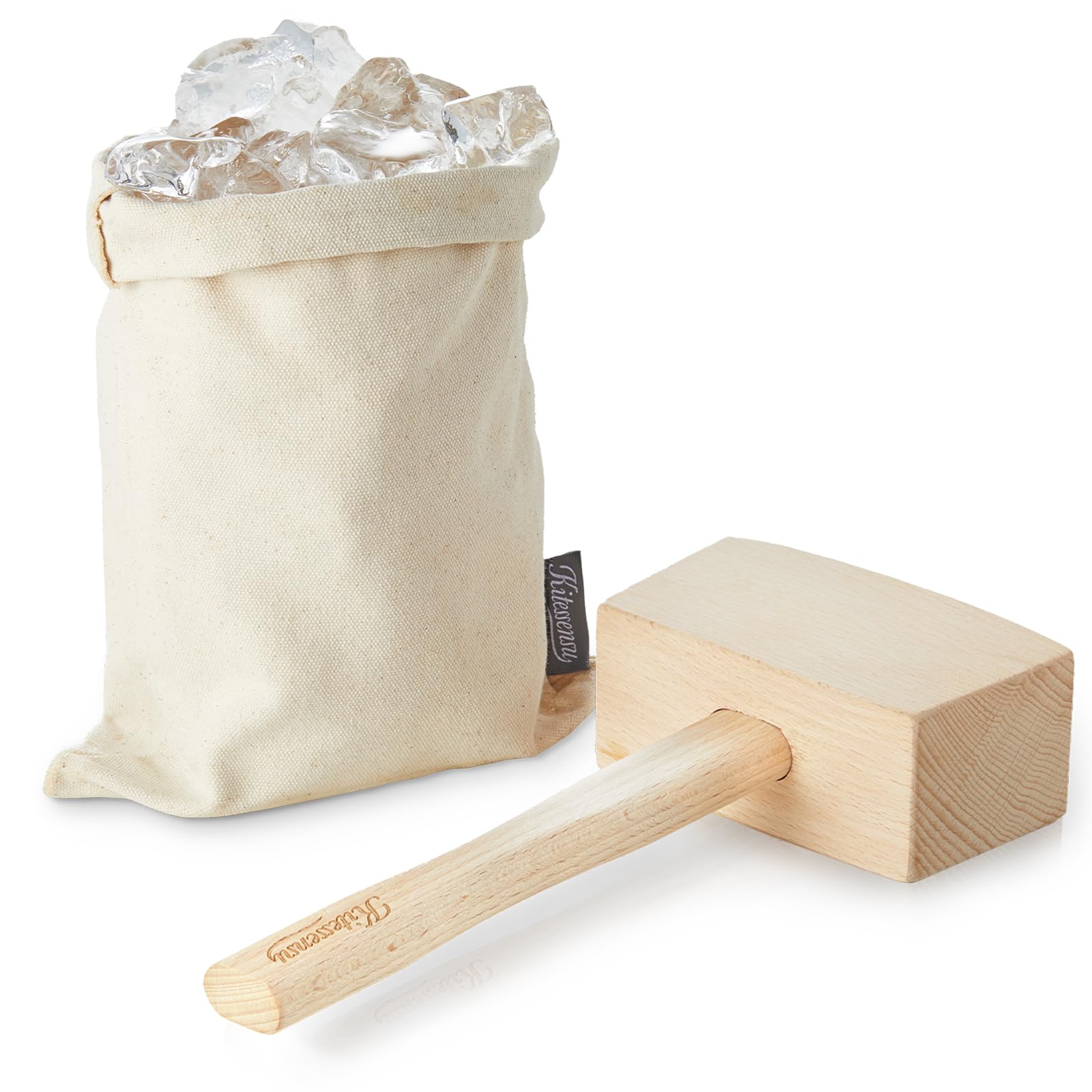 KITESSENSU Lewis Ice Bag and Mallet for Crushed Ice, Canvas Bag & Wooden Mallet Bar Tools Bartender Kit, Ice Crushers for Home Use