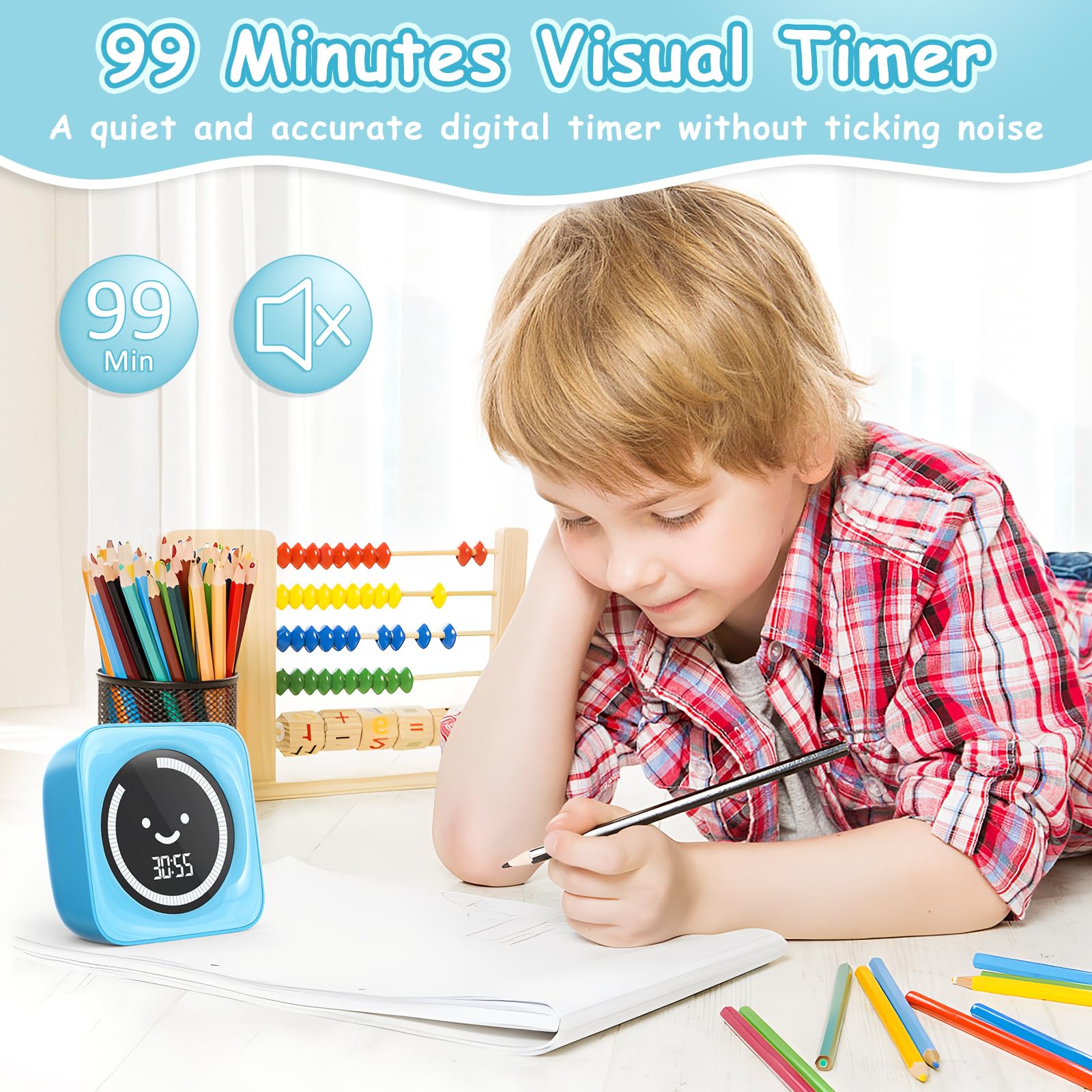 Sonneten Visual Timer for Kids, 99 Minute Digital Cute Kids Visual Timer Classroom Timer for Homeschool Supplies Study Teaching Time Management Tool Countdown Timer