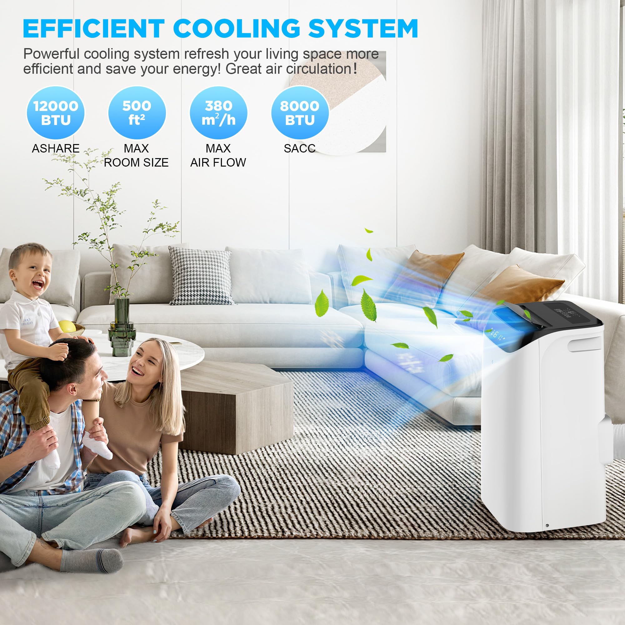 Humhold 12000 BTU Portable Air Conditioners with Remote Control, 3-in-1 Free Standing Cooling AC Unit with Fan & Dehumidifier, Cools Room up to 500 sq.ft, Smart/Sleep Mode,Auto Swing