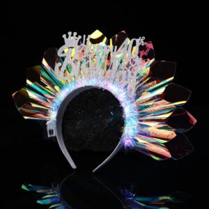 RENEMEGO Happy 40th Birthday Headband - Handmade LED Glowing Laser Light Up Birthday Crown Flashing 40 Years Old Bday Tiara Hair Accessories for Women Party Favors Gifts Photo Prop Decorations