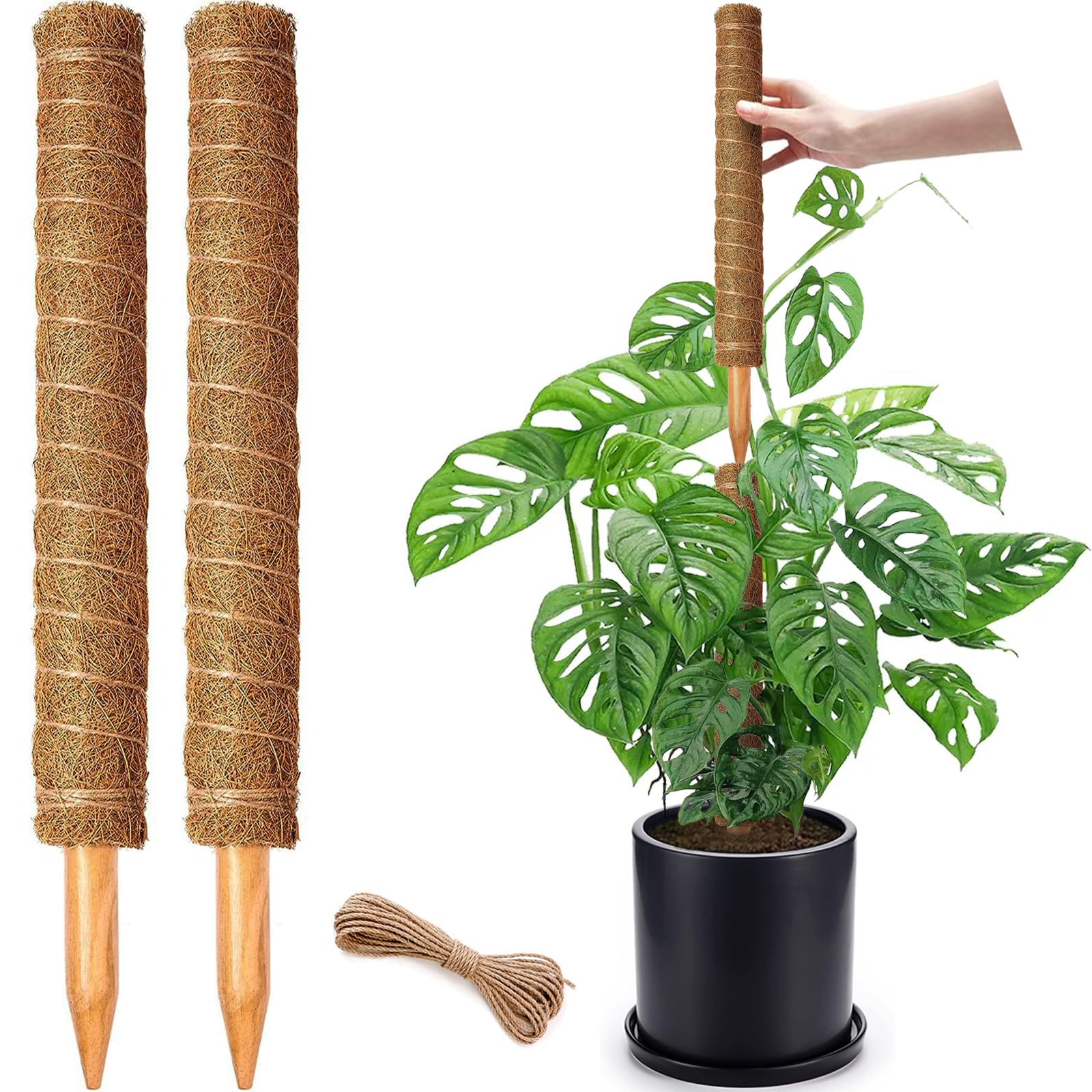 2 Pack 17 Inch Moss Pole, Stackable Moss Poles for Climbing Plants Monstera, Tall Plant Sticks Accessories, Large Coir Plant Support Stakes for Potted Plants Indoor, Pothos, Philodendron