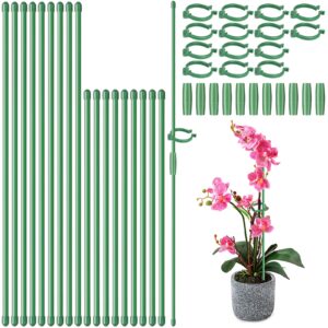 plant stakes, 28 pcs plant support sticks adjustable length with 28 clips and 14 links for indoor outdoor garden potted rose tomato vegetables-16 & 12inch