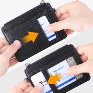 Teskyer Slim Minimalist Wallet, RFID Blocking Credit Card Holder Leather Wallet with Zipper Pocket for Men Women - Lichee Black